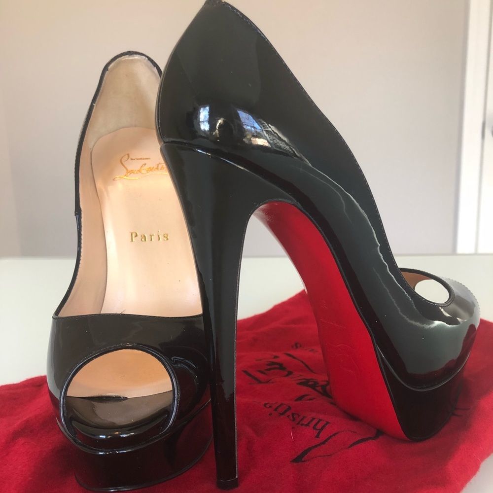 Christian Louboutin Black Lady Peep Platforms 37